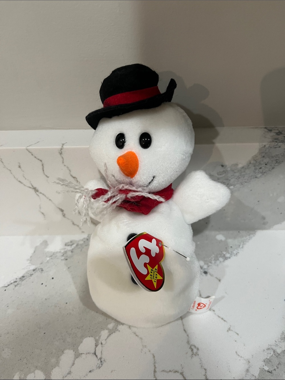 Ty Plush Snowman with Black Hat and Red Scarf (Snowball 1996)